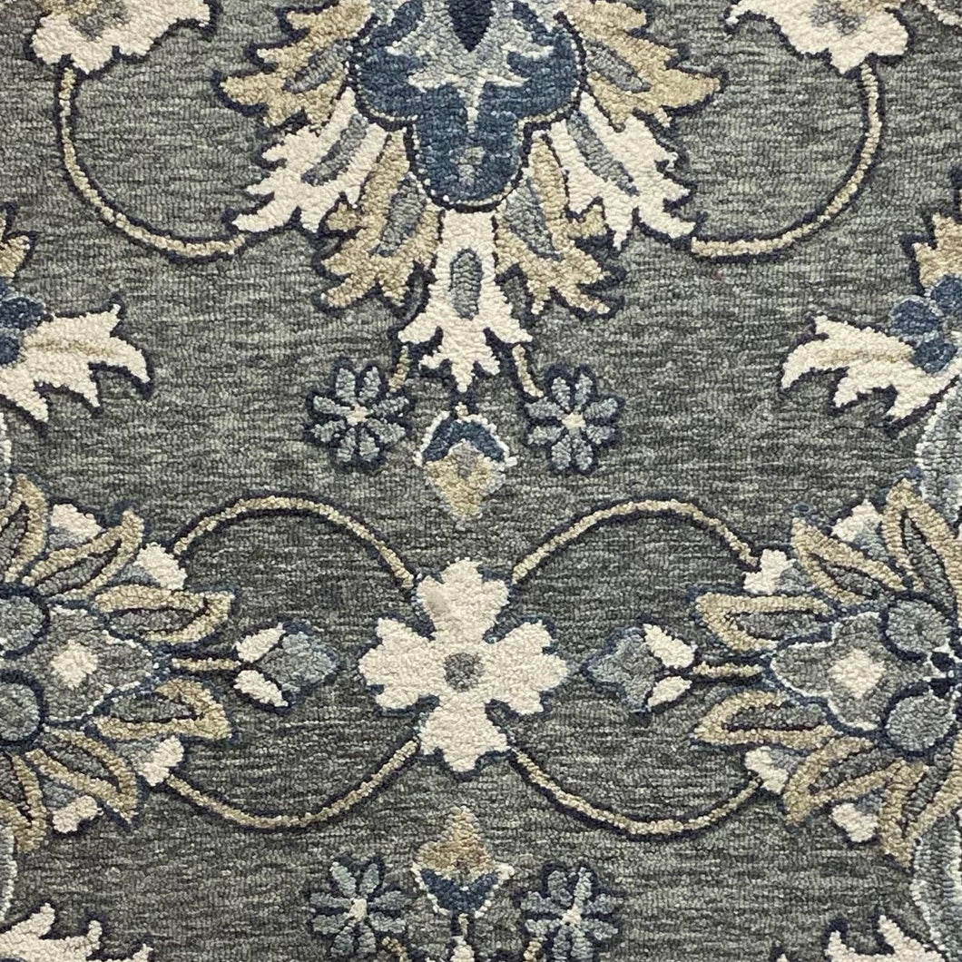Traditional Gray Floral Jacobean Round Rug