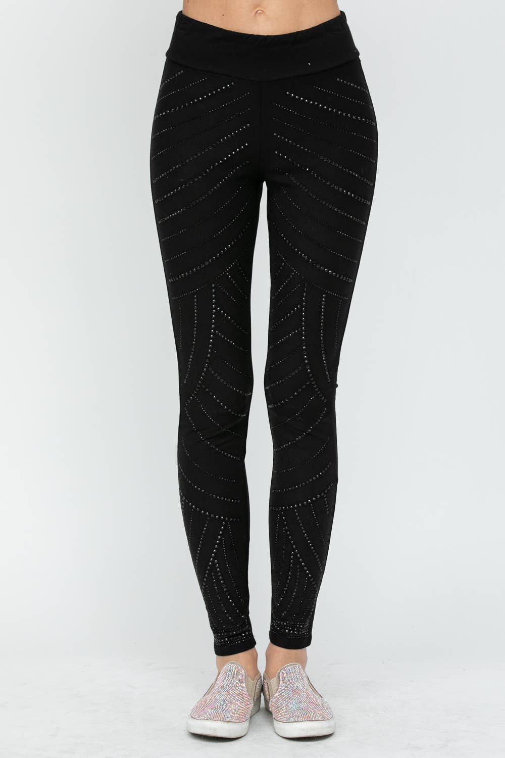 Black Beautiful Detail Stone Leggings