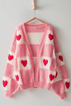 Pink Embroidery Heart Rib Knit Cardigan