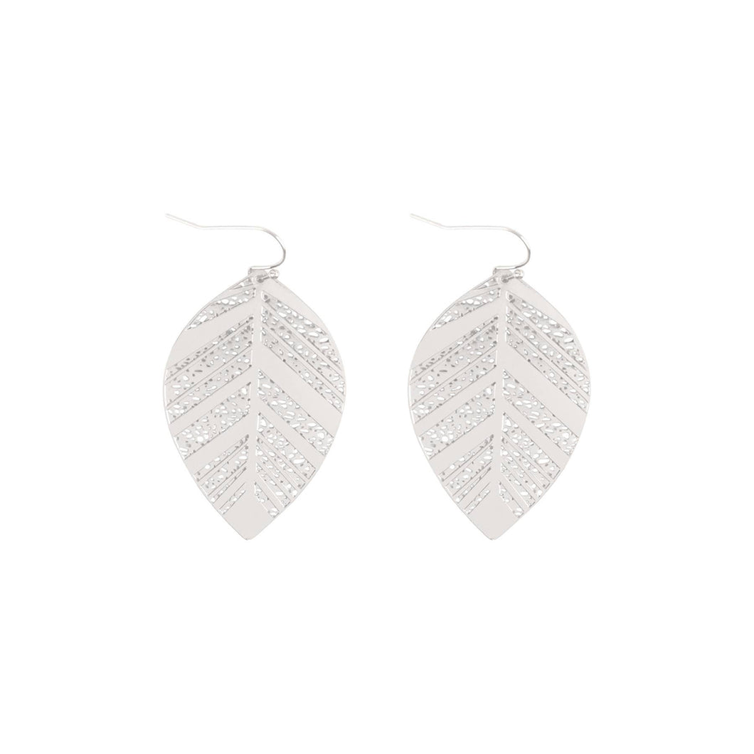 Leaf Shaped Filigree Dangle Brass Earrings