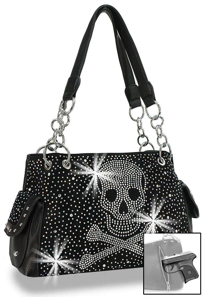 Black Skull Design Rhinestone Handbag