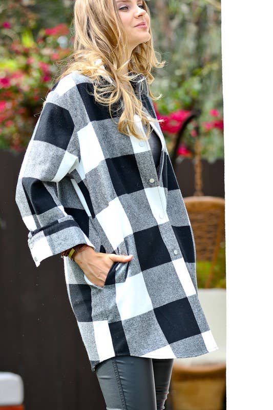 Off White Black Combo Turn down collar button down plaid jacket 10/18/22