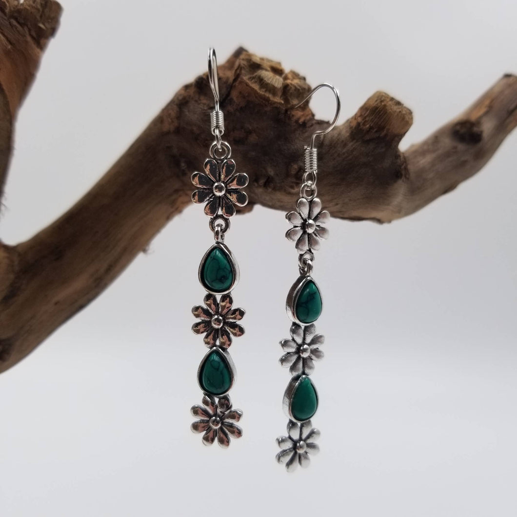Turquoise With Vintage Silver Flower Earrings
