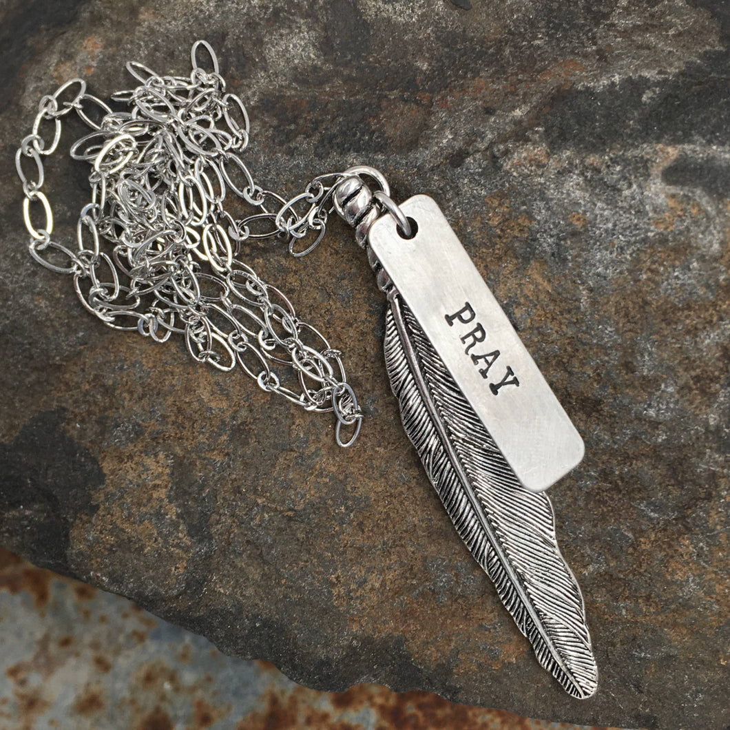 Silver Wandering Feather Necklace - PRAY