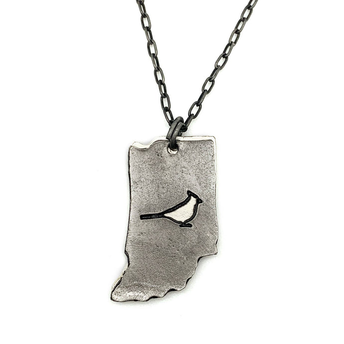 Home State Jewelry - Pewter Necklace - Indiana with Cardinal