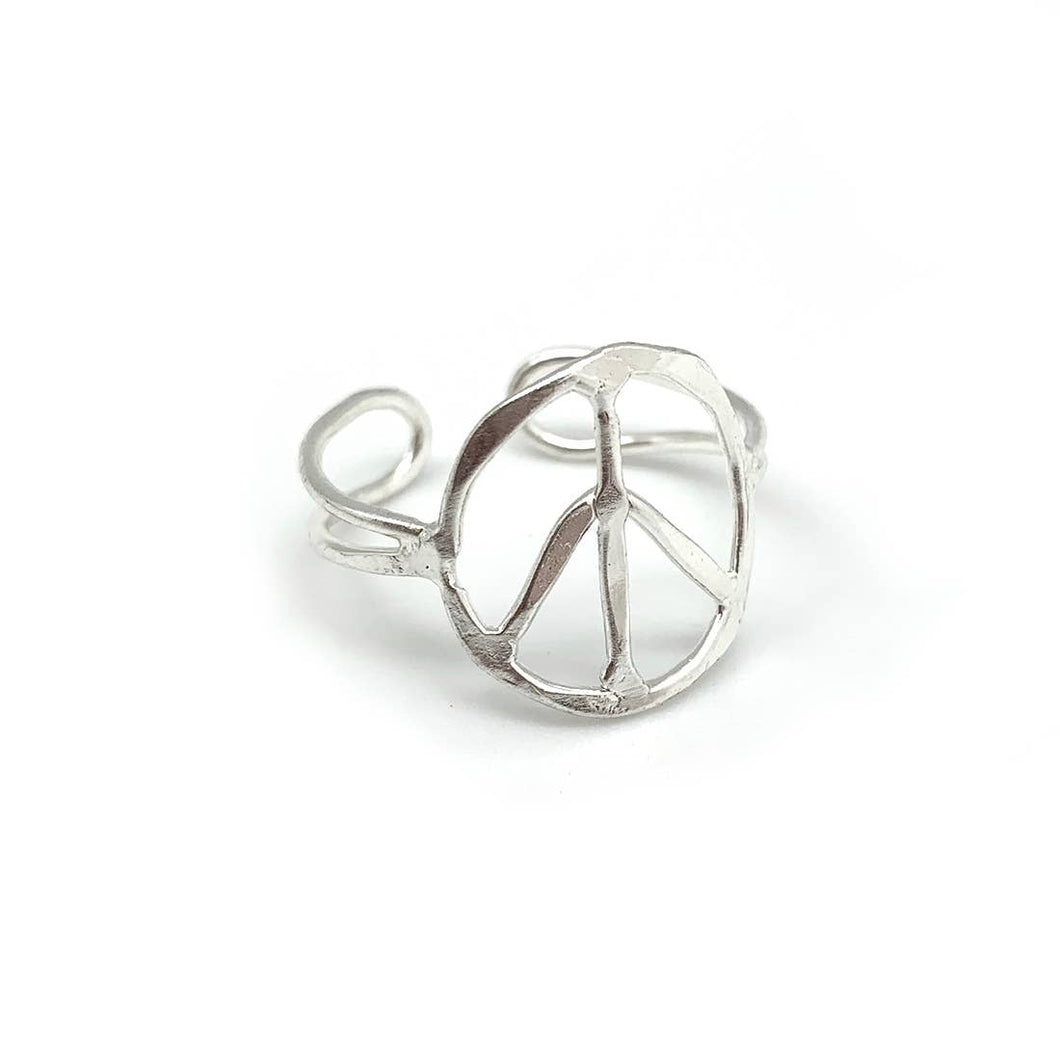 Silver Plated Adjustable Ring - Peace Sign