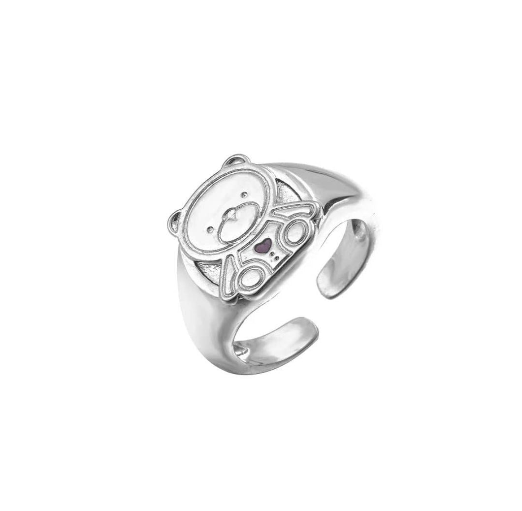 CLIO ~ Engraved bear Stainless Steel ring - Silver