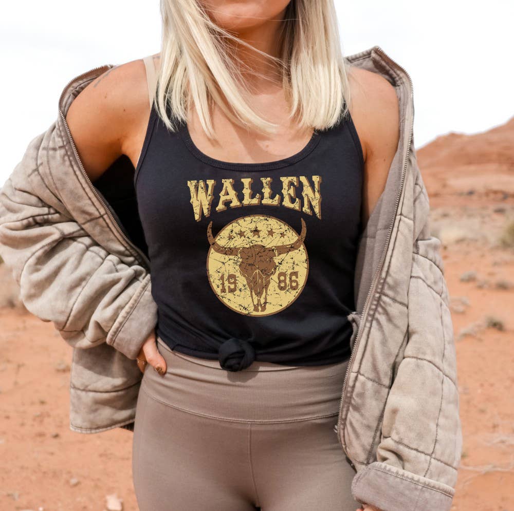 Black Wallen Yellow Graphic Racerback Tank Top