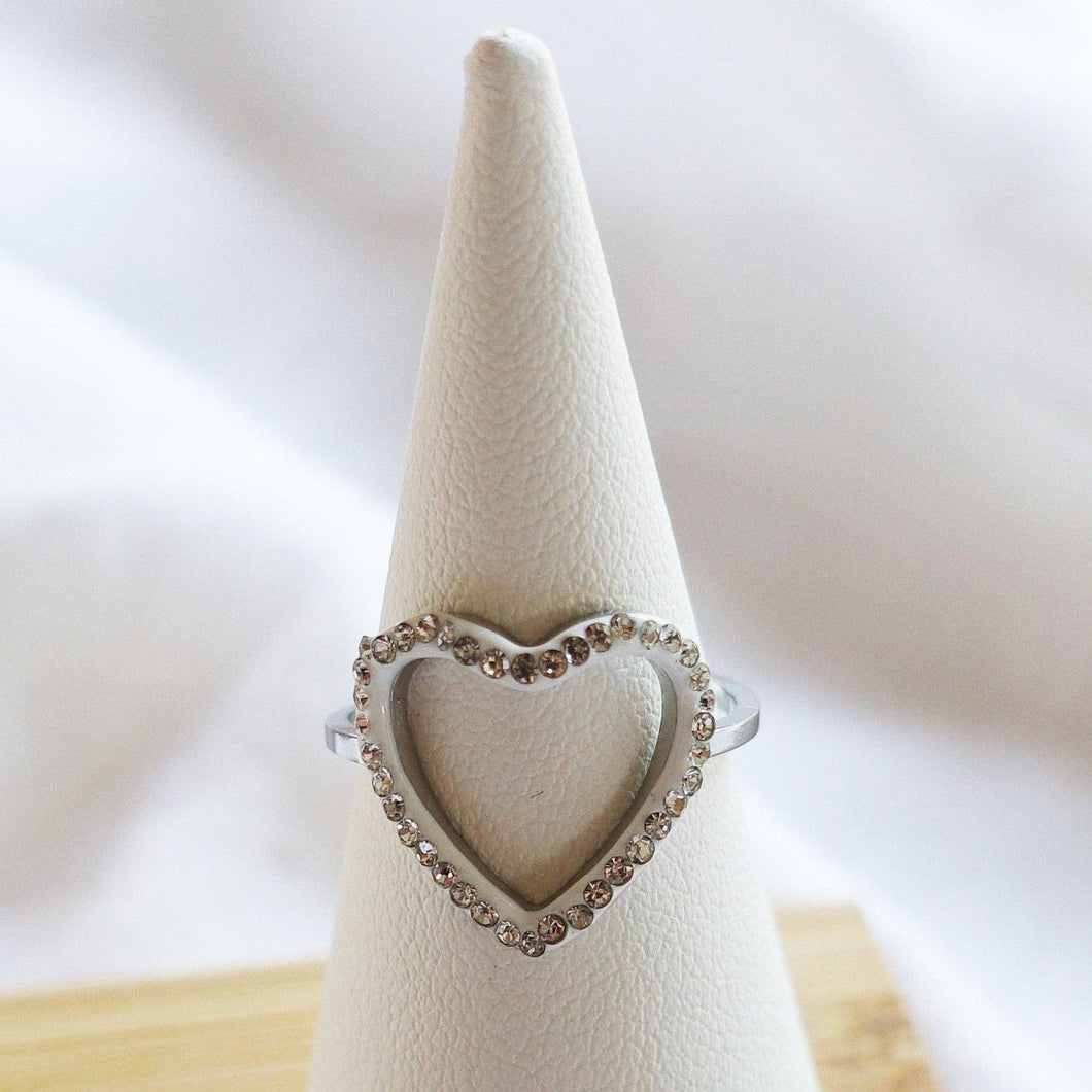 EMILY ~ zircons encrusted heart Stainless Steel ring - Silver