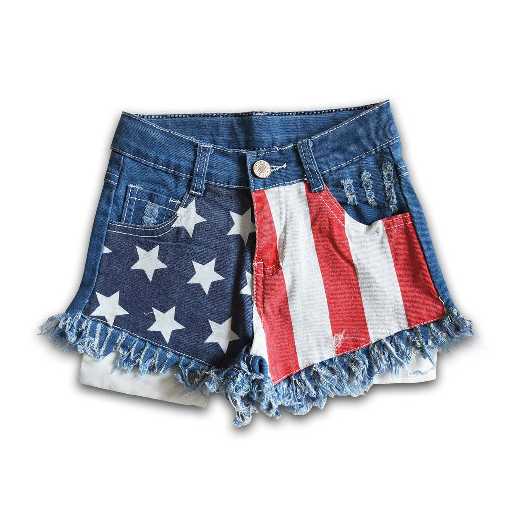 Star and stripe denim baby girls 4th of july shorts