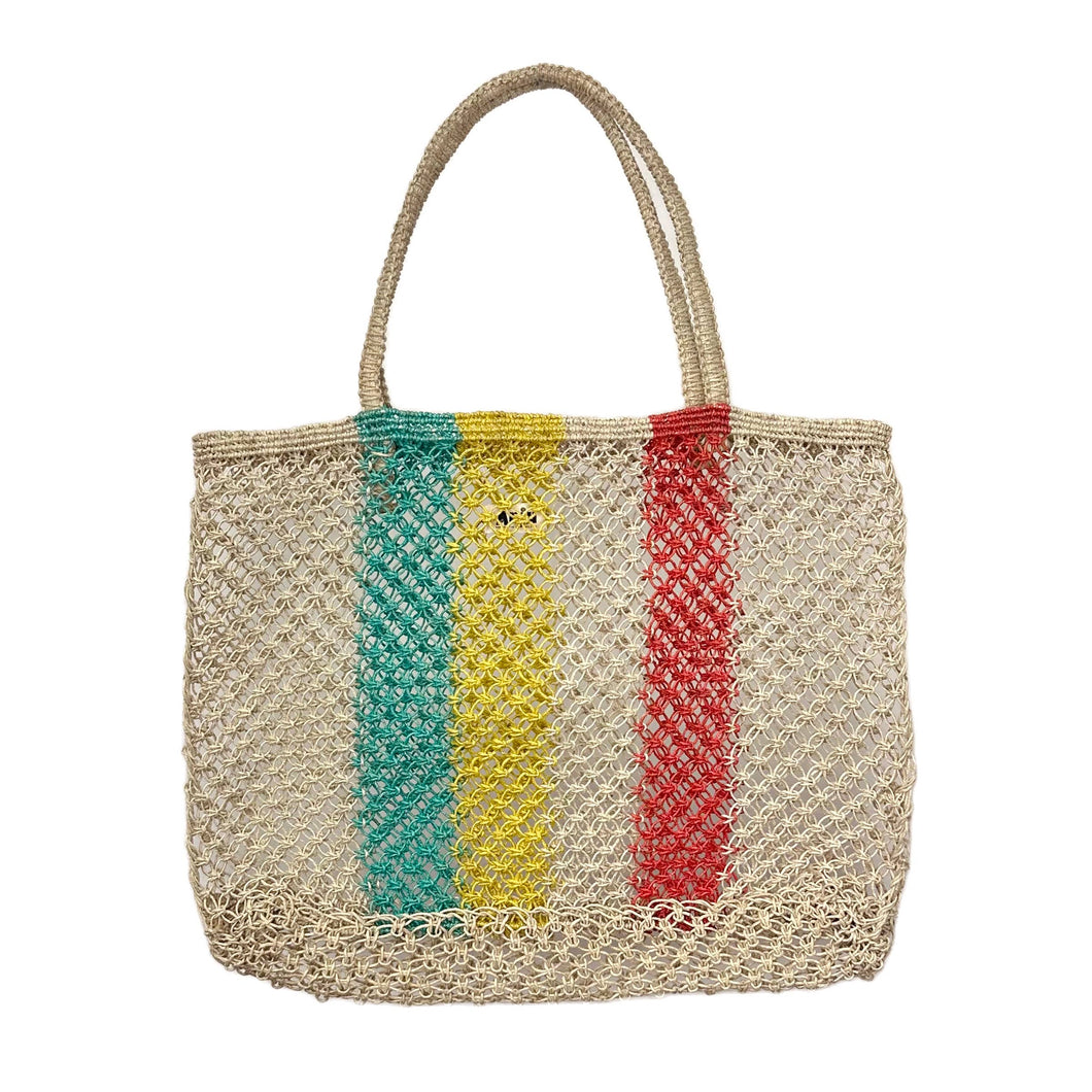 Coral, Yellow, Aqua Jute Macrame Handmade Tote Bag
