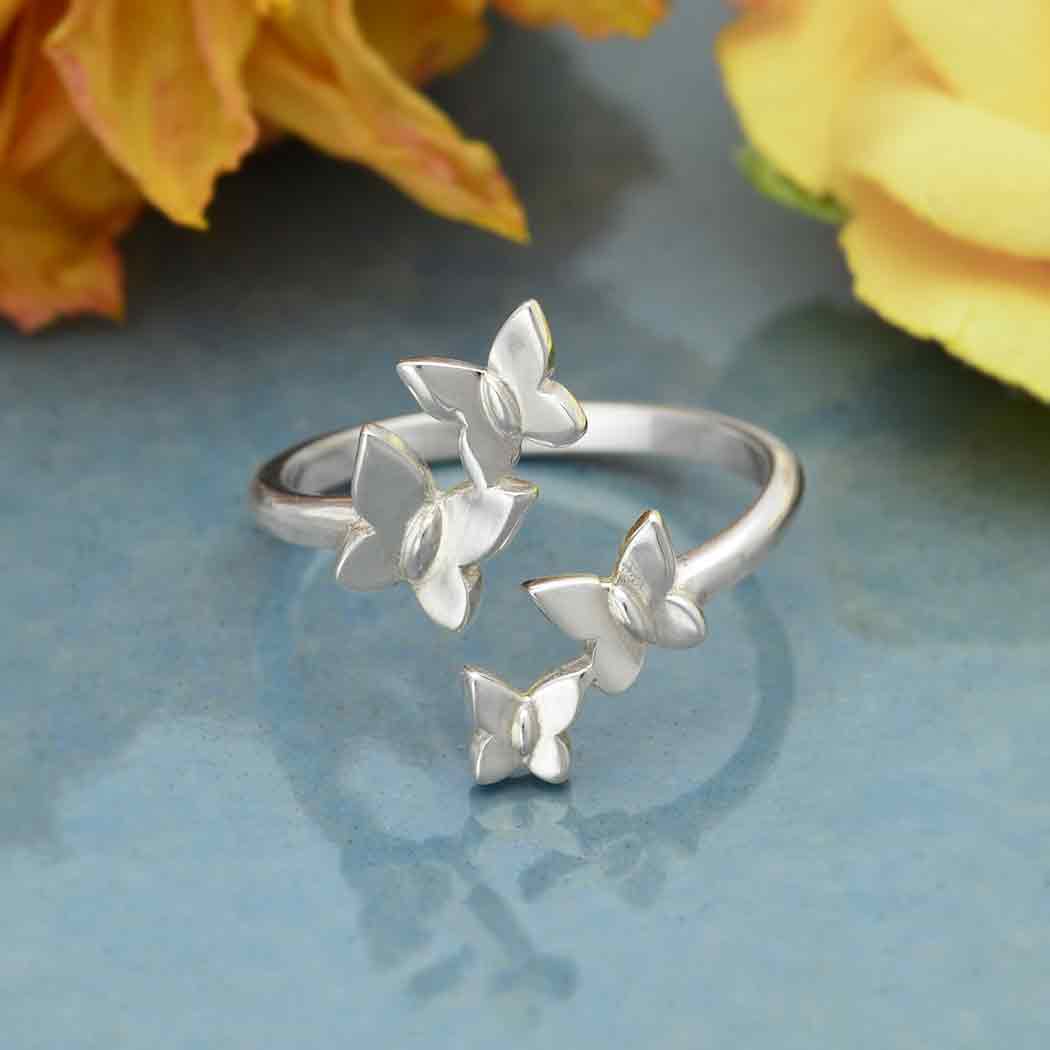 Sterling Silver Adjustable Butterfly Cluster Ring