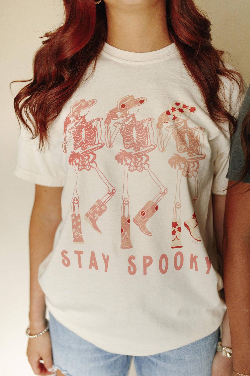 Stay Spooky- Skelton Cowgirl *ivory*  Tee