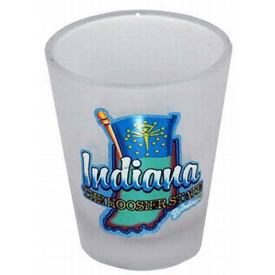 Indiana Shotglass Frosted Map & Flag