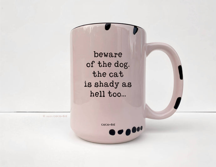 Beware of Dog Mug - pet lover, cats, dogs, funny, sarcastic: Pink