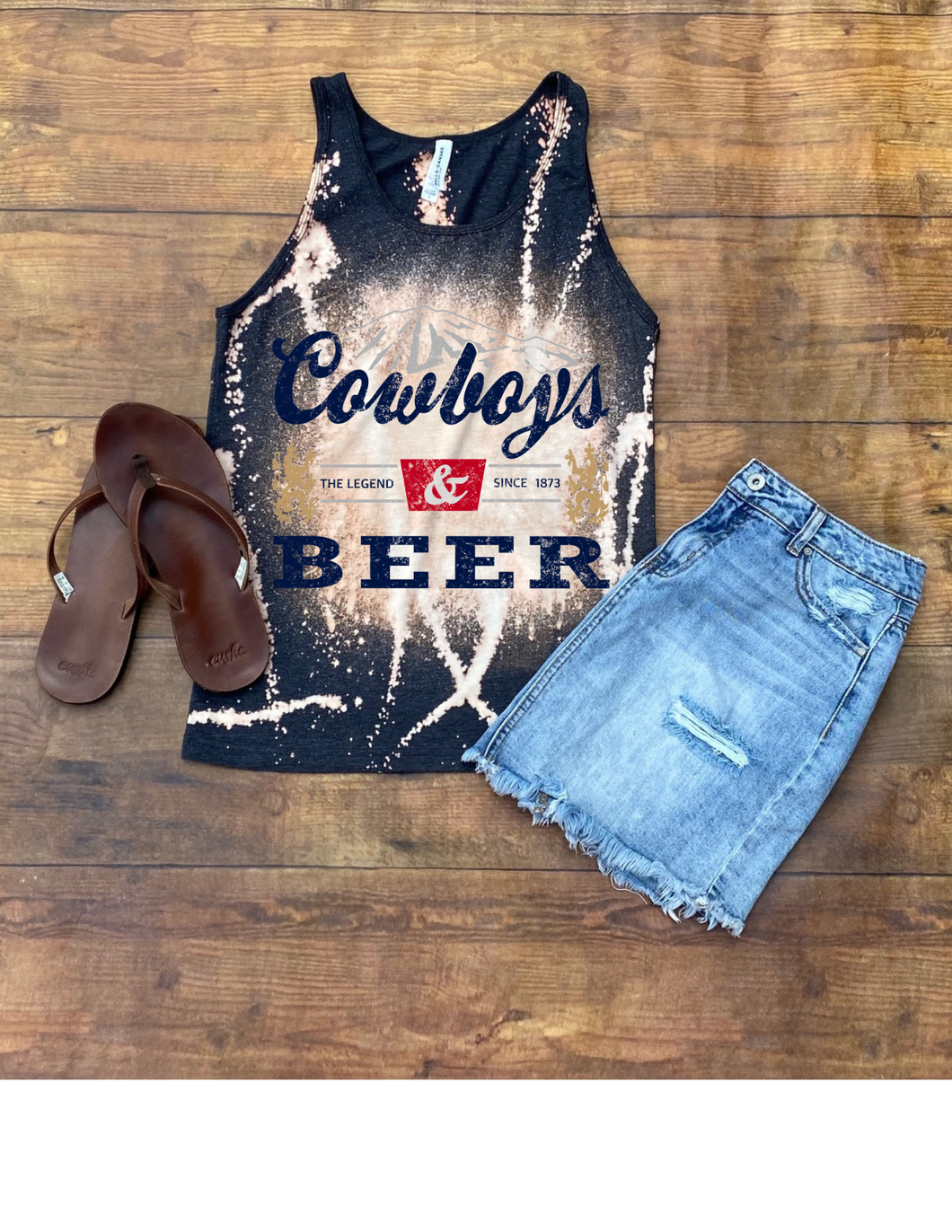 Charcoal Cowboys & beer bleached tank
