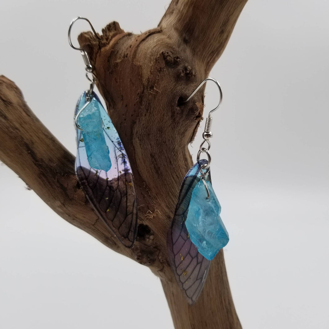 Wings & Natural Crystal Earrings